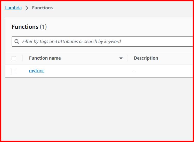 Picture showing the lambda function created in aws